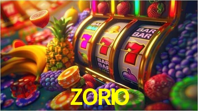 Una escena digital vívida inspirada en casino con ZORIO mostrado prominentemente, luces brillantes, fichas, cartas y acentos dorados.